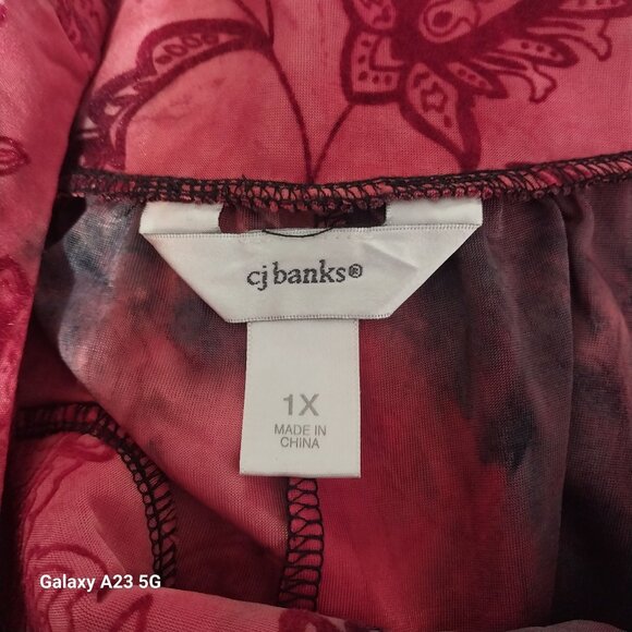 CJ Banks Womens Floral Print Top W/ Sequined Detail 3/4 Sleeve Lightweight Multi - Picture 6 of 8